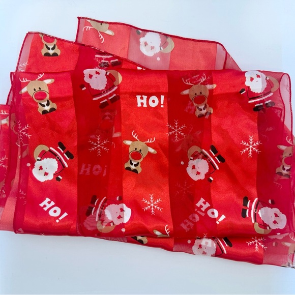 Holiday Christmas Scarves Red Black Santa Reindeer Snowman Lot of Three 58 x 13" - Picture 5 of 16